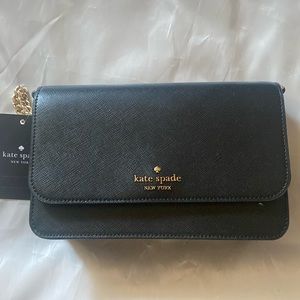 NWT Kade spade Madison small flip crossbody bag. Saffiano leather black. $299